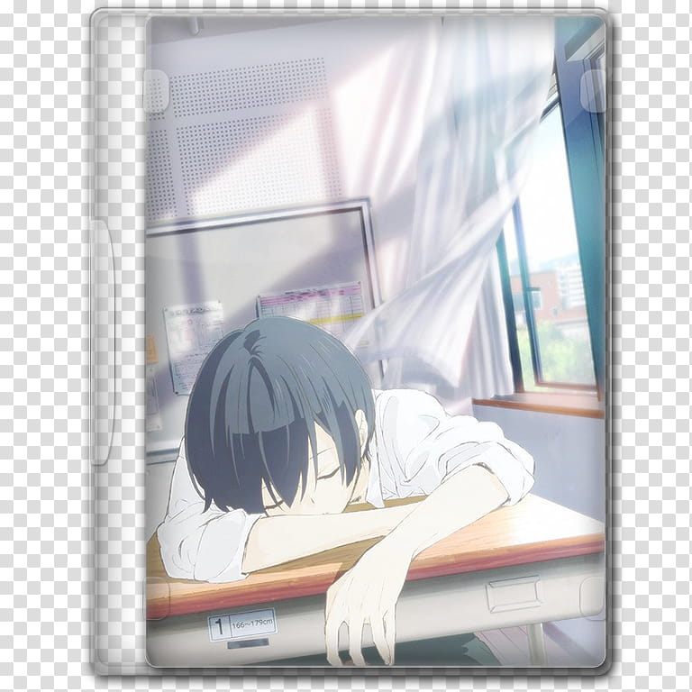 Anime  Spring Season Icon , Tanaka-kun wa Itsumo Kedaruge, v, black-haired character sitting on school desk illustration transparent background PNG clipart