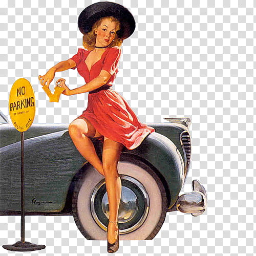Ning Vintage Pin up girls Pics, woman sitting on gray vehicle near no parking signage transparent background PNG clipart
