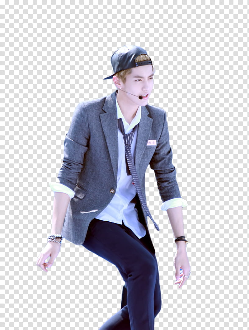 Kris EXO , man in gray notched lapel jacket transparent background PNG clipart