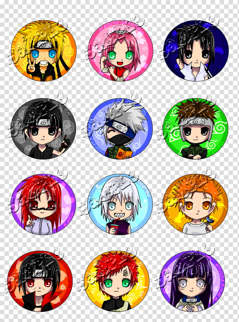 Naruto Button Set, Naruto characters sticker lot transparent background PNG clipart