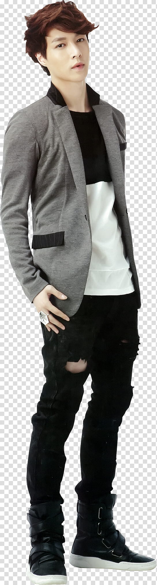 EXO M Lay, of man wearing gray and black suit jacket and black pants transparent background PNG clipart