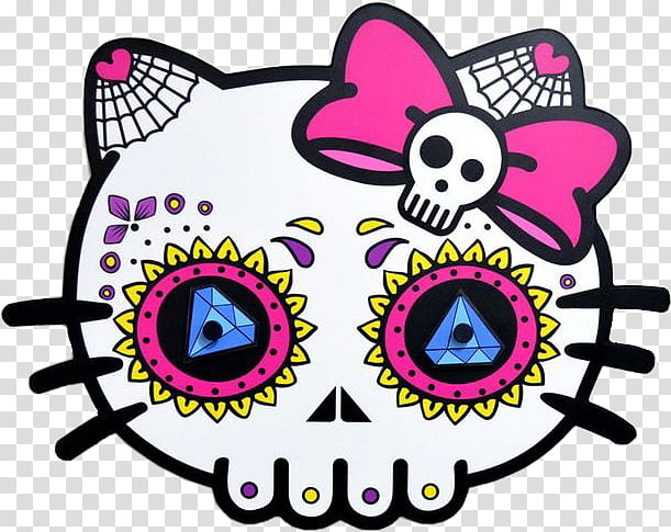 Day Of The Dead Skull, Calavera, Calaca, Hello Kitty, Death, Clock, La Calavera Catrina, Halloween transparent background PNG clipart