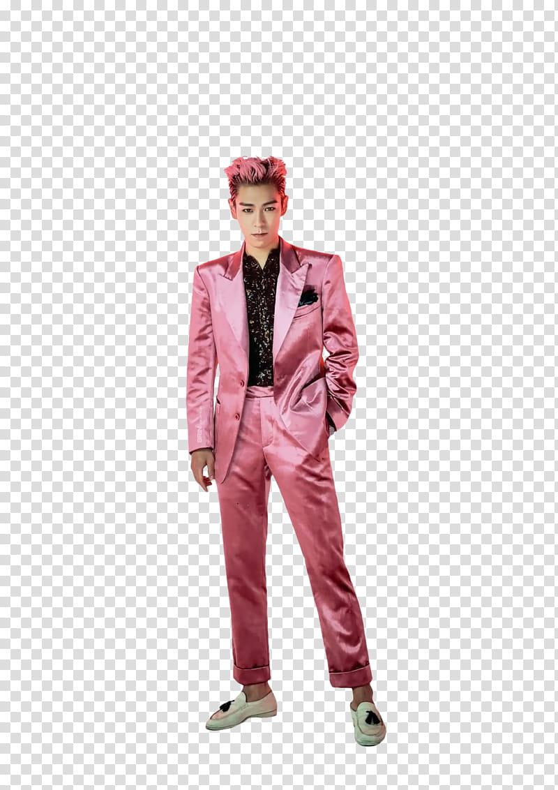 T O P BIGBANG, man in pink suit standing transparent background PNG clipart