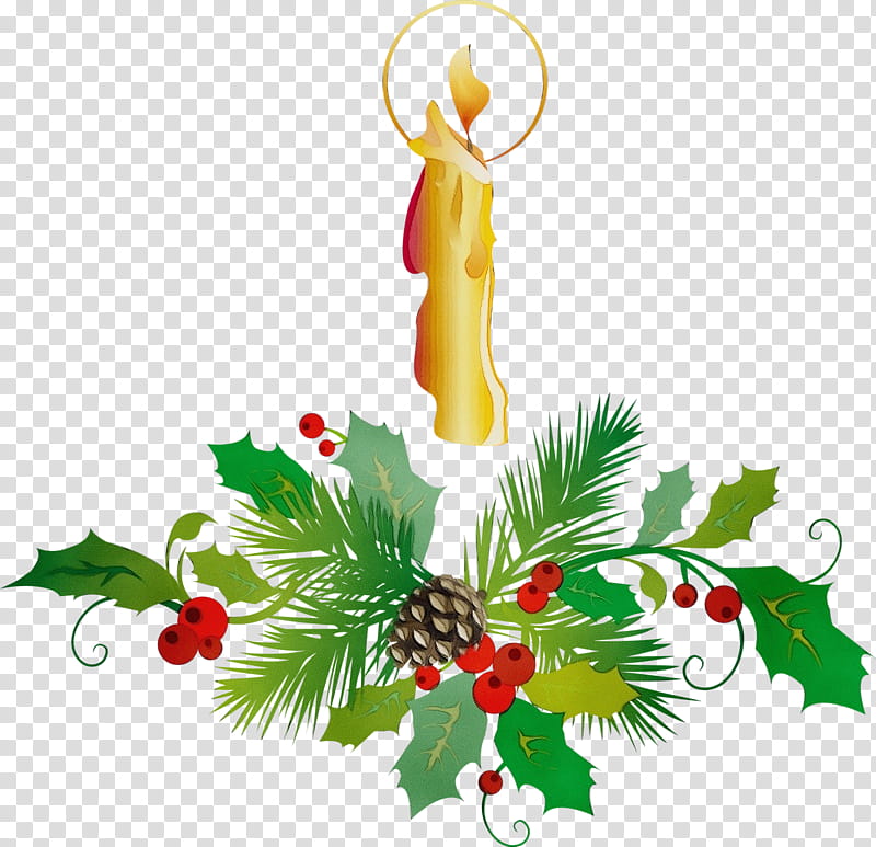 Watercolor Christmas Tree, Paint, Wet Ink, Christmas Ornament, Aquifoliales, Christmas , Fir, Fruit transparent background PNG clipart