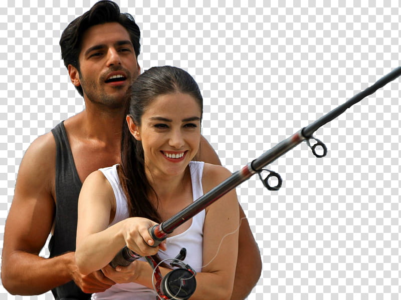 man and woman holding fishing rod transparent background PNG clipart