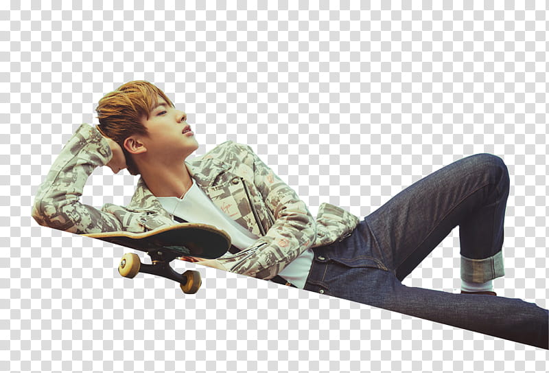 BTS Je ne Regrette Rien, man lying beside skateboard transparent background PNG clipart