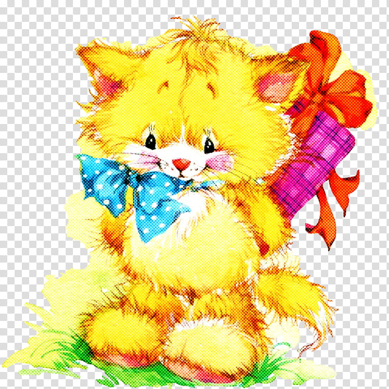 Teddy bear, Watercolor Cat, Cute Cat, Yellow, Toy, Stuffed Toy transparent background PNG clipart