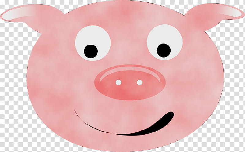 pink face cartoon suidae snout, Watercolor, Paint, Wet Ink, Nose, Head, Smile, Domestic Pig transparent background PNG clipart