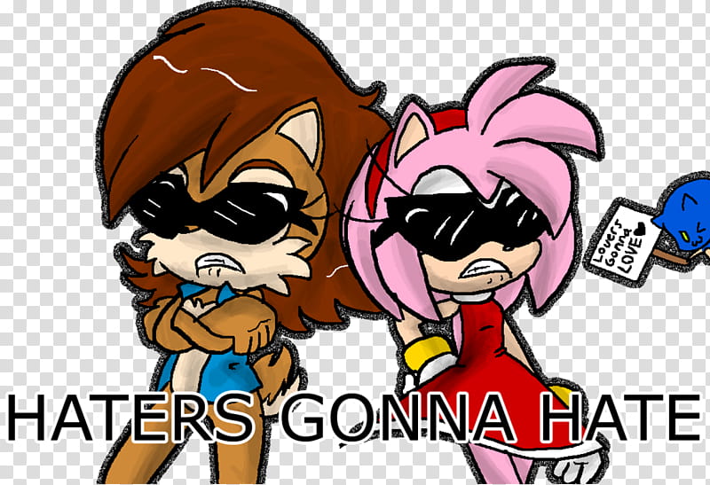 HATERS GONNA HATE, two characters wearing sunglasses illustration transparent background PNG clipart
