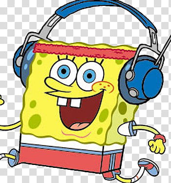 Bob Esponja, smiling Spongebob using headphones illustration transparent background PNG clipart