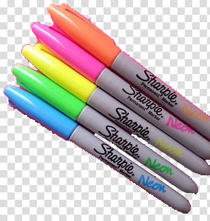 Sharpie s, five Sharpie Neon marker pens illustration transparent background PNG clipart