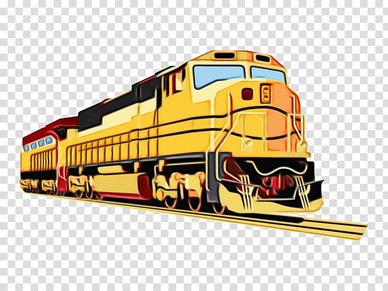 transport locomotive vehicle public transport railway, Watercolor, Paint, Wet Ink, Train, Rolling , Mode Of Transport, Yellow transparent background PNG clipart