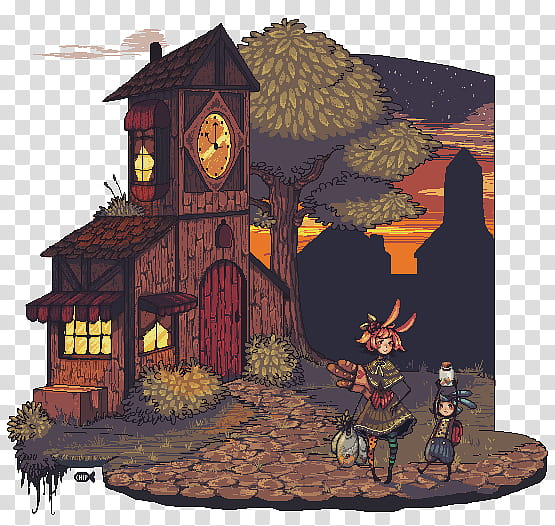 Pixels: Heading Home, two children beside house transparent background PNG clipart