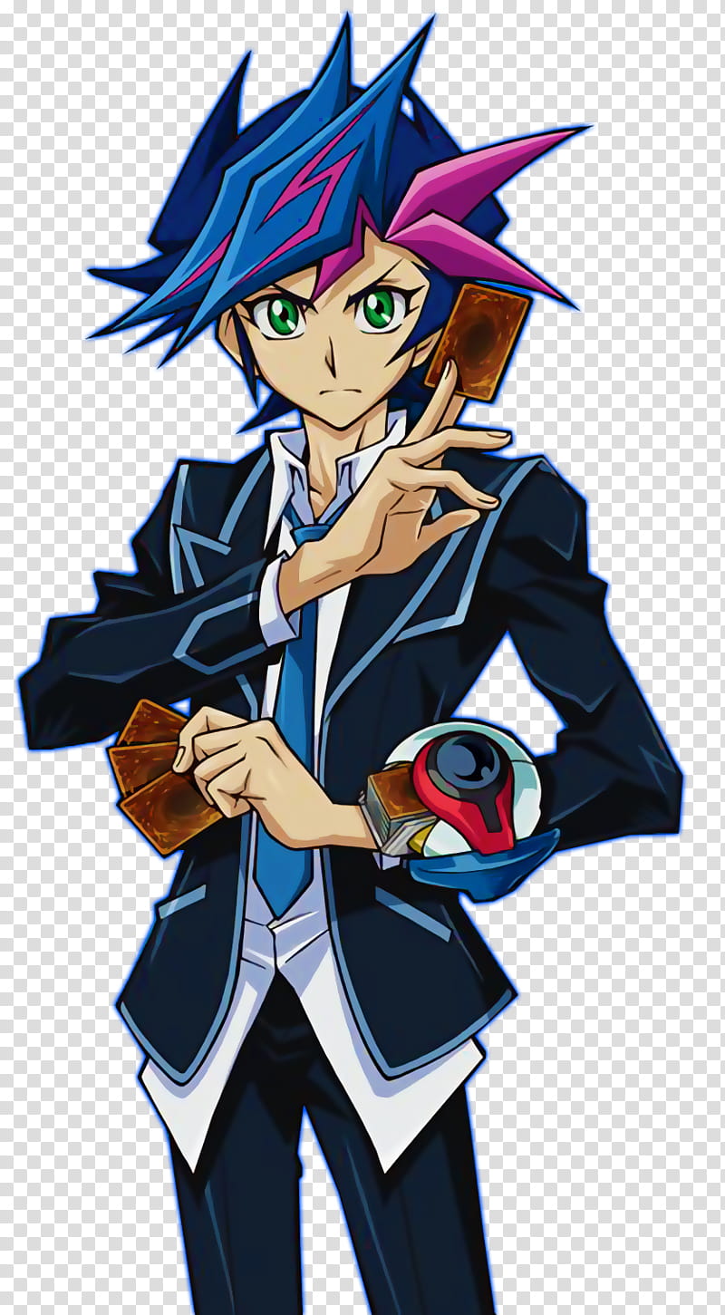 Yusaku Fujiki render , Yu-Gi-Oh male character with blue and purple hair illustration transparent background PNG clipart