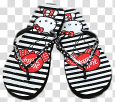 Hello Kitty Set , two black-red-and-white striped Hello Kitty flip-flops transparent background PNG clipart