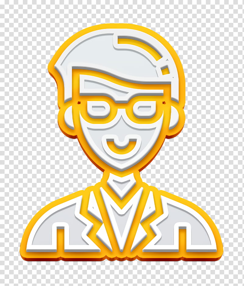 Careers Men icon Teacher icon, Yellow, Line, Sticker, Glasses, Line Art transparent background PNG clipart