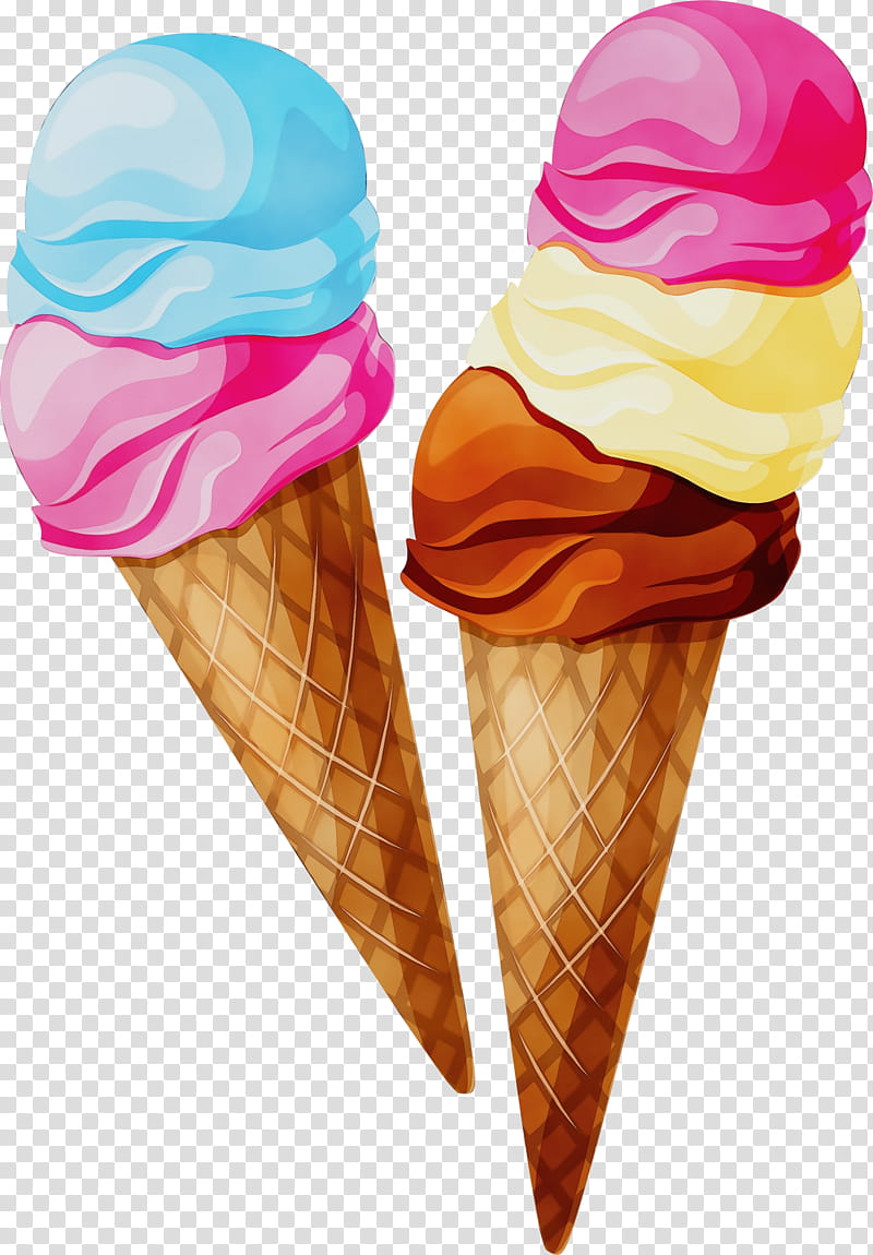 Ice Cream Cone, Watercolor, Paint, Wet Ink, Ice Cream Cones, Sundae, Neapolitan Ice Cream, Strawberry Ice Cream transparent background PNG clipart