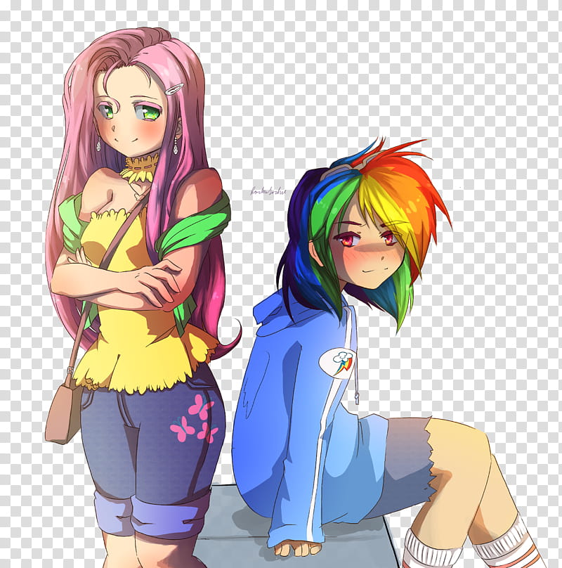 human fluttershy and rainbowdash, two female anime character transparent background PNG clipart