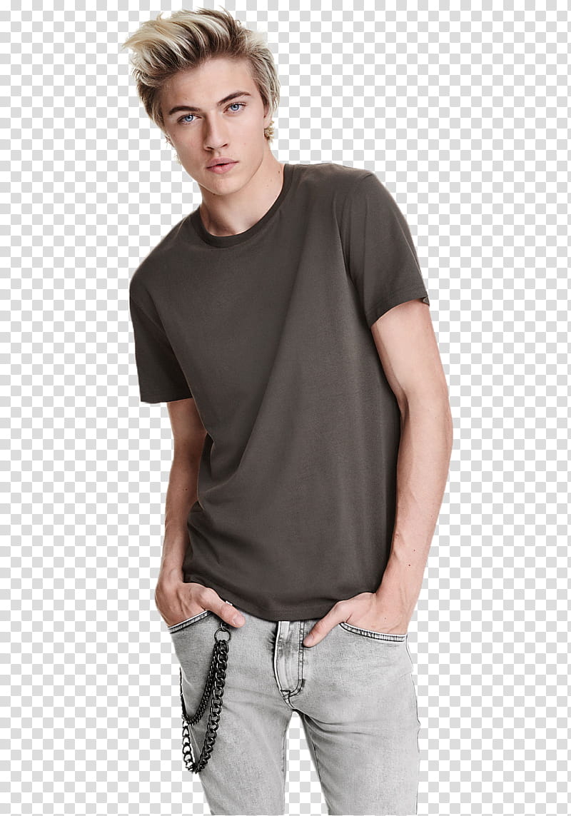 Lucky Blue Smith, women's gray scoop neck shirt transparent background PNG clipart