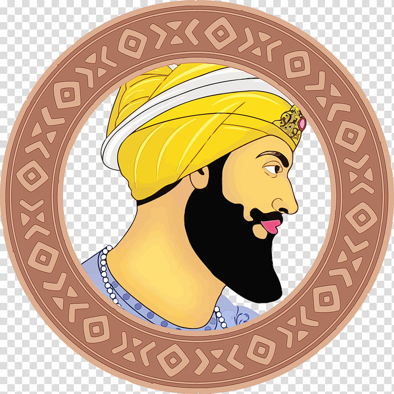 yellow headgear label turban plate, Guru Gobind Singh Jayanti, Govind Singh, Watercolor, Paint, Wet Ink transparent background PNG clipart