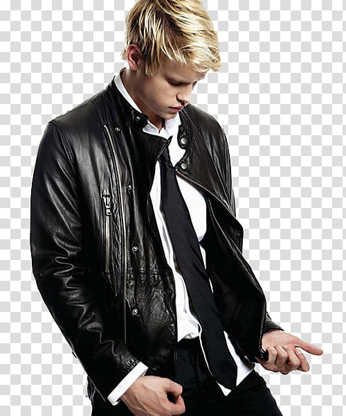 Chord Overstreet, women's black leather zip-up jacket transparent background PNG clipart