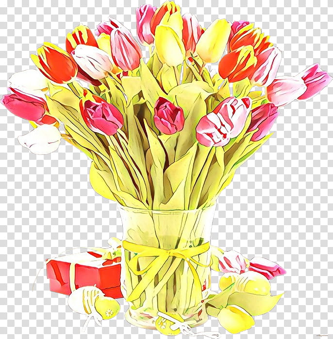 flower cut flowers bouquet tulip plant, Cartoon, Yellow, Petal, Flowering Plant, Vase, Plant Stem transparent background PNG clipart