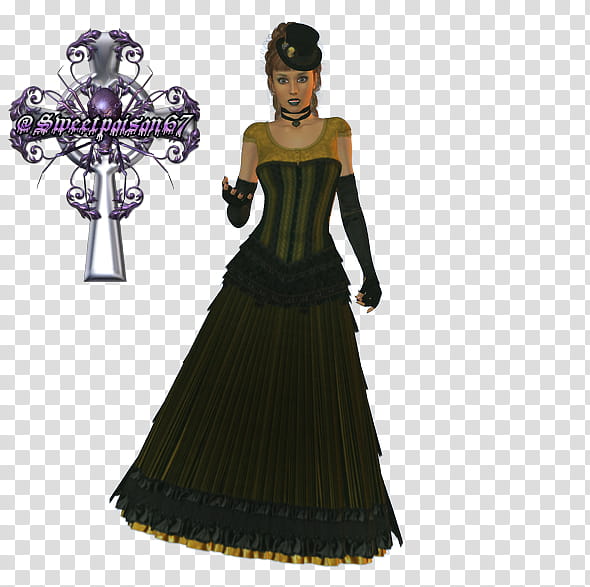 Steampunk, woman wearing brown and black ball gown dress transparent background PNG clipart