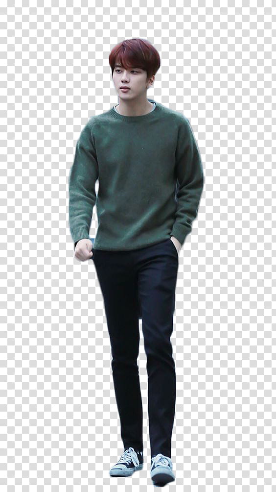 Yoo Youngjae , man wearing green sweater and black pants transparent background PNG clipart