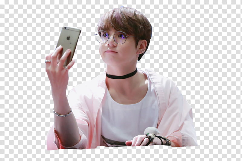 Jungkook AnggeS, man holding space gray iPhone  transparent background PNG clipart