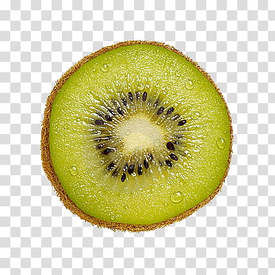 Fruit, sliced green kiwi fruit with water dew transparent background PNG clipart