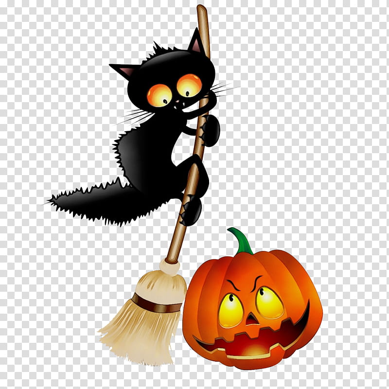 Black Cat Halloween, Watercolor, Paint, Wet Ink, Kitten, Drawing, Halloween , Jackolantern transparent background PNG clipart