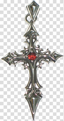 silver-colored framed red gemstone cross pendnat transparent background PNG clipart