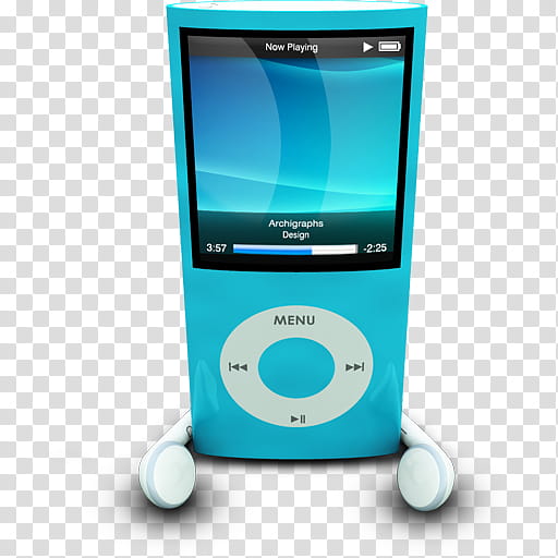 Archigraphs Nanos Icons, iPodPhonesBlue_Archigraphs_x, teal MP player transparent background PNG clipart