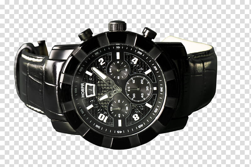 Black watch , black and silver round chronograph watch at : transparent background PNG clipart