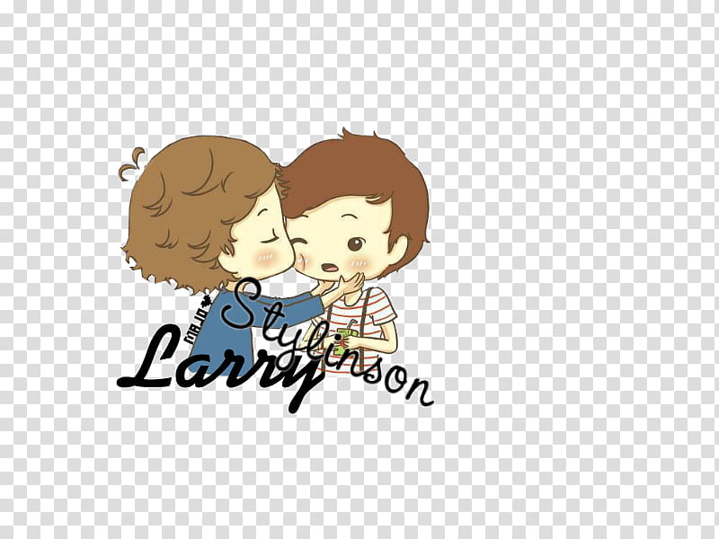 Larry Stylinson, animated girl and boy kissing with text overlay transparent background PNG clipart