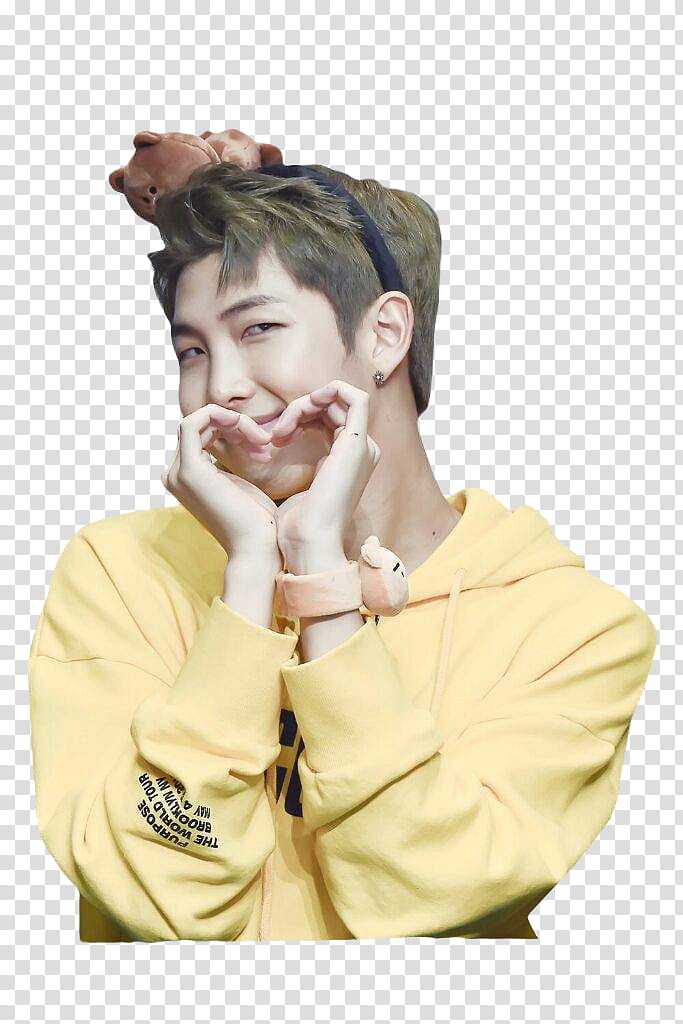 RAP MONSTER BTS, BTS member wearing yellow sweater transparent background PNG clipart