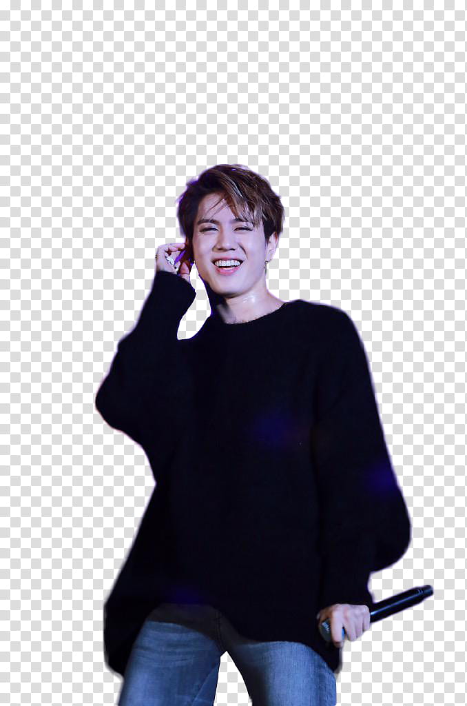 YUGYEOM, man in black sweater holding microphone transparent background PNG clipart