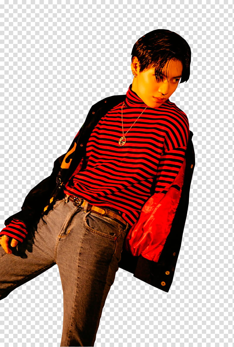 SHINee , men's red and black striped turtleneck sweater transparent background PNG clipart