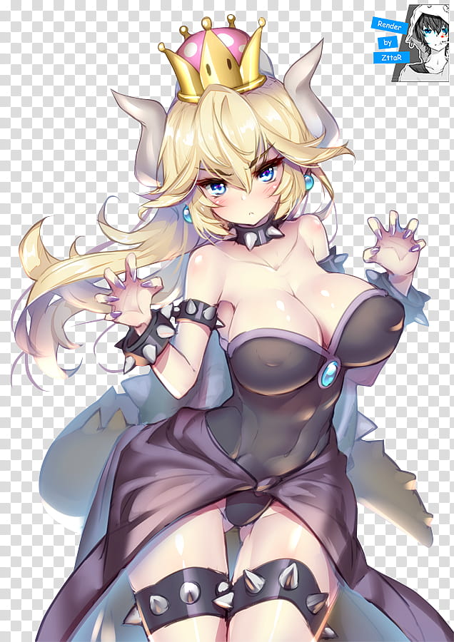 Bowsette Render, blonde-haired female anime character illustration transparent background PNG clipart