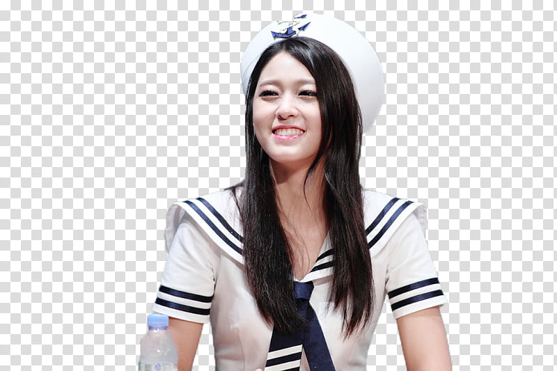 Render Seolhyun, woman in white and blue sailor suit smiling transparent background PNG clipart