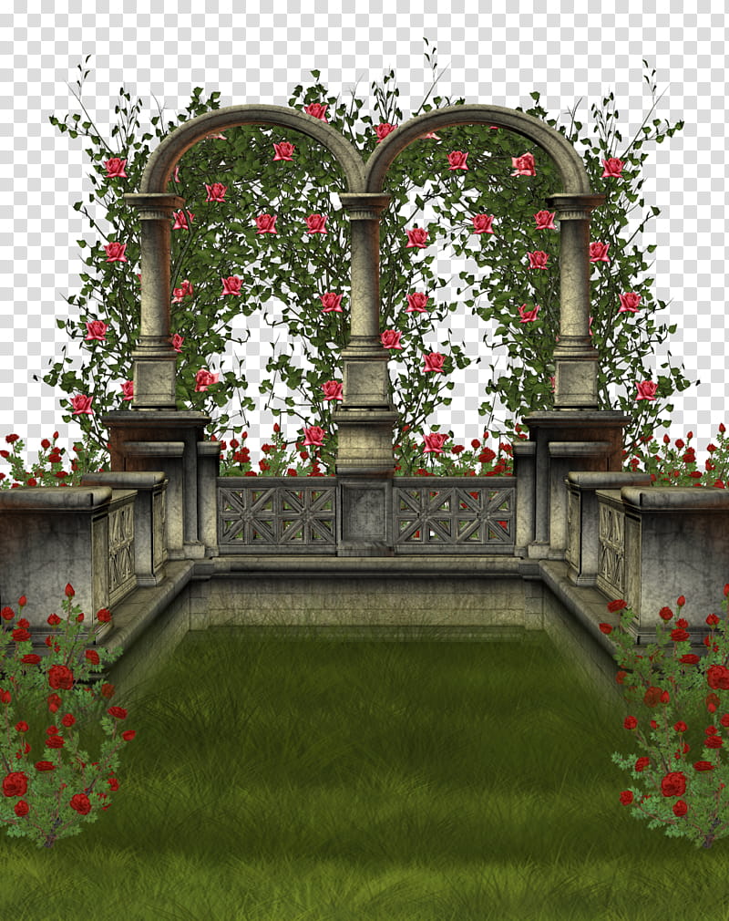 medieval structure , pink flowers with green leaves transparent background PNG clipart