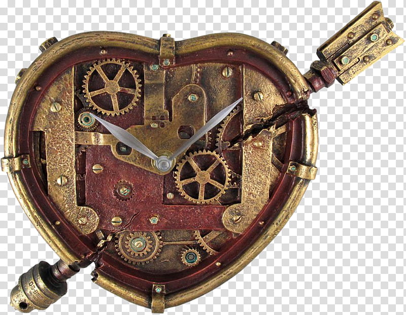 heart-shaped gold-colored mechanical clock transparent background PNG clipart