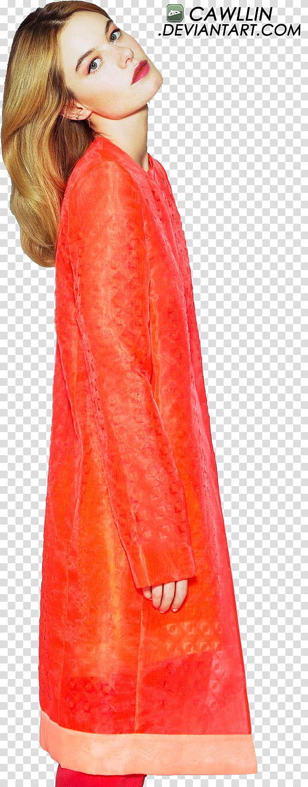 Camille Rowe model, woman in red long-sleeved dress transparent background PNG clipart