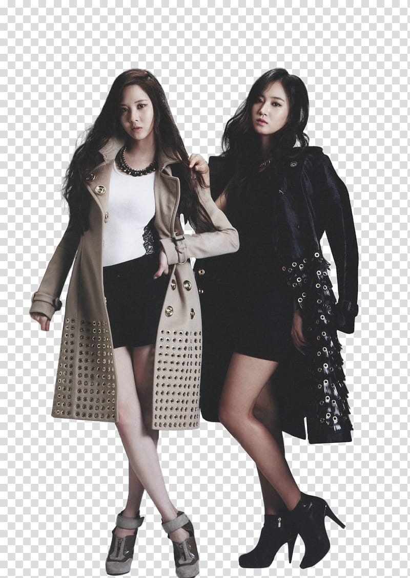 Yuri and SeoHuyn on Billboard, two woman wearing studded coats transparent background PNG clipart