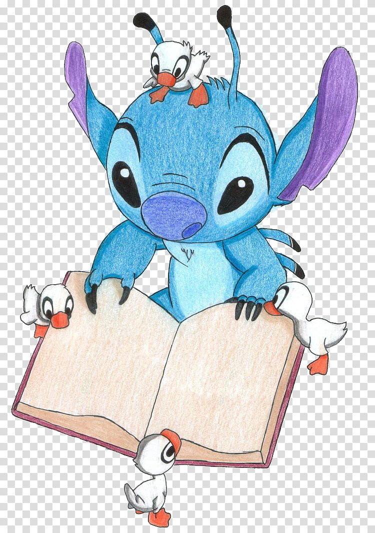 Stitch holding open book illustration transparent background PNG clipart