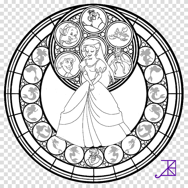 Ariel Stained Glass line art, Disney Little Mermaid illustration transparent background PNG clipart