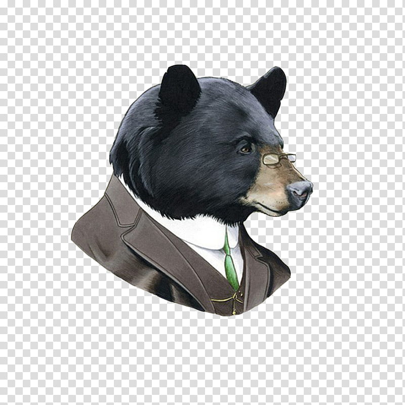 THE ANIMALS, black bear wearing suit jacket portrait artr transparent background PNG clipart