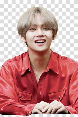 V BTS, wearing red button-up shirt transparent background PNG clipart HiClipart