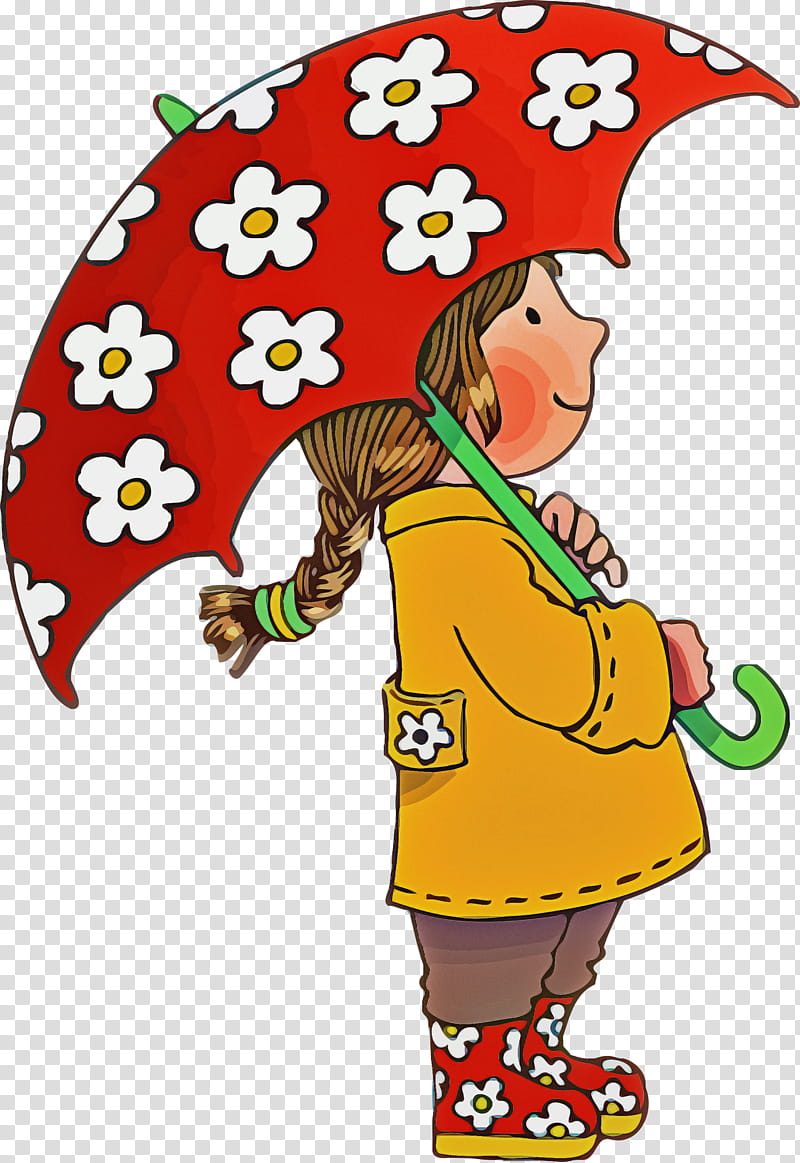 girl flower umbrella autumn, Rain, Cartoon, Happy transparent background PNG clipart