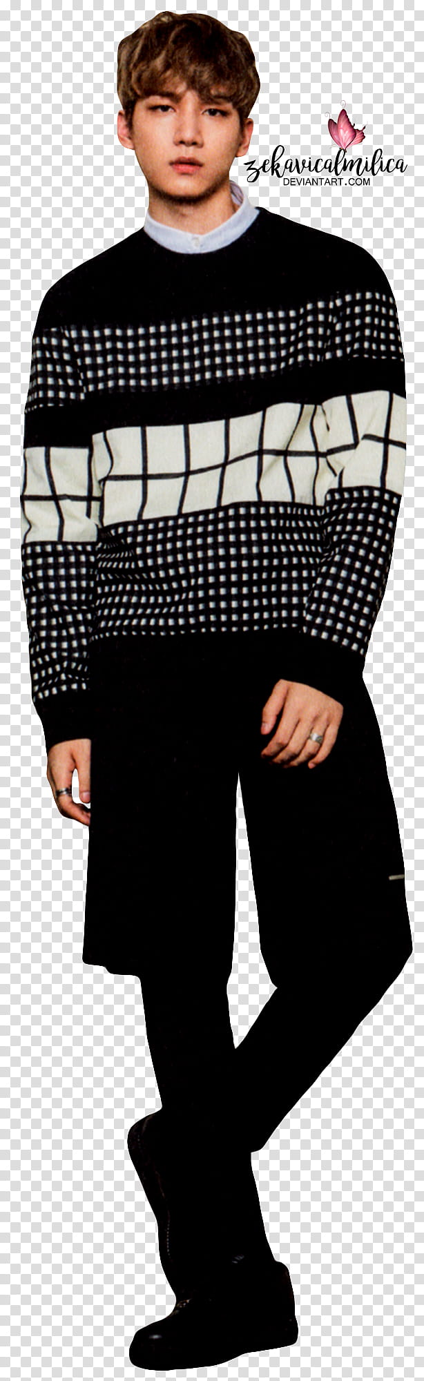 VIXX Hyuk Shangri La, standing man wearing black and white sweatshirt transparent background PNG clipart